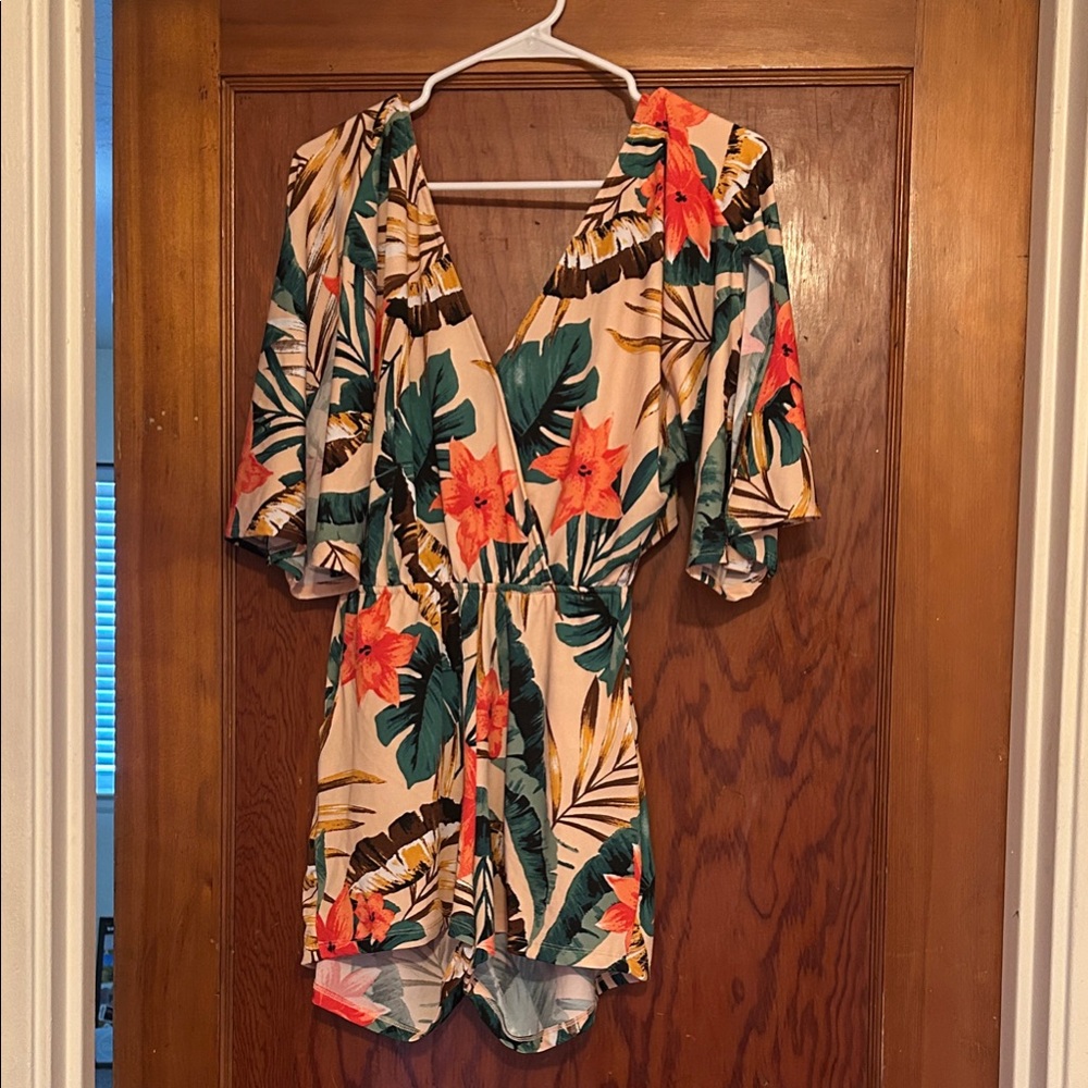 VENUS Floral Tropical Jumpsuit - Orange, Green, Cream